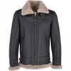 Men’s Brown Shearling Real Black Leather Bomber Jacket - Brown