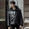 Men’s Double Collar Black B3 Flight Airforce Shearling Aviator Sheepskin Leather Jacket - Black