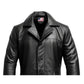 Men’s Flap Pocket Black Leather Coat