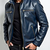 Men Leather Jacket - Navy Blue Leather Jacket - Navy Blue