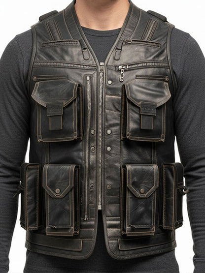 Men’s Rub Off Military Leather Vest