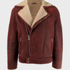 Men’s Shearling Burgundy Leather Jacket - -