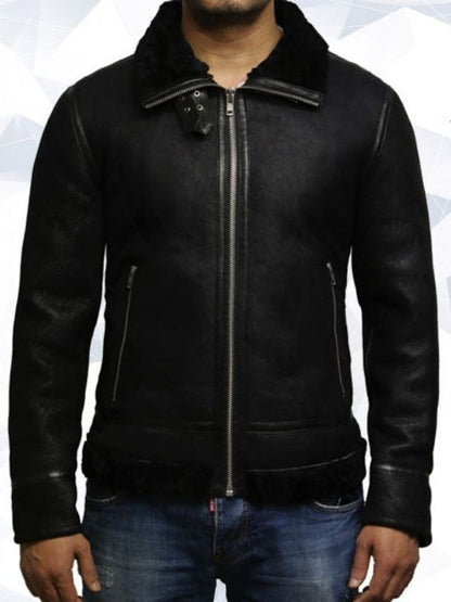 Men’s Aviator Black B3 World War II Real Shearling Sheepskin Flying Jacket