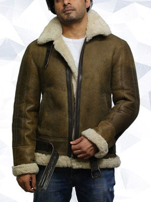 Men’s Aviator Real Shearling Sheepskin Leather Bomber Flying Jacket