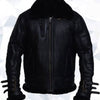 Men’s Black Biker Shearling Jacket - Black