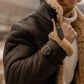 Men’s Brown B3 Flying Aviator Shearling Leather Long Jacket Coat