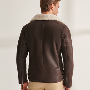Men’s Brown B3 Pilot Sheepskin Shearling Biker Aviator Jacket