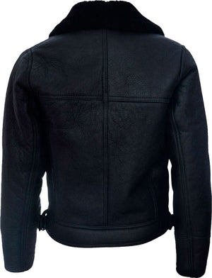 Men’s Cross Zip Black Leather Jacket With Fur