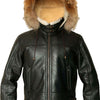 Men’s Hooded Flight Bomber Leather Jacket With Fur - -