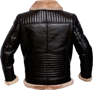 Men’s RAF Brown Bomber Leather Jacket With Fur