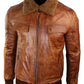 Men’s B3 Bomber Rust Tan Brown Fur Collar Aviator Pilot Leather Jacket