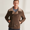 Men’s Brown Biker Shearling Sheepskin Leather Aviator Jacket - Brown