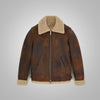 Men’s Brown Distressed Leather Shearling Jacket - Brown