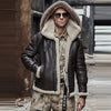 Men’s Brown Hooded B3 RAF Aviator Sheepskin Shearling Leather Jacket - Brown
