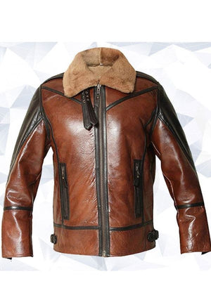 Men’s RAF Flight Aviator Real Sheepskin Fur Collar Leather Jacket