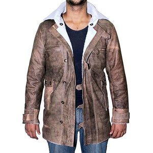 Men’s Shearling Bomber Jacket – Distressed Real Leather Winter Coat for Men
