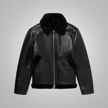 Men's Shearling Lined Leather Black Trucker Jacket