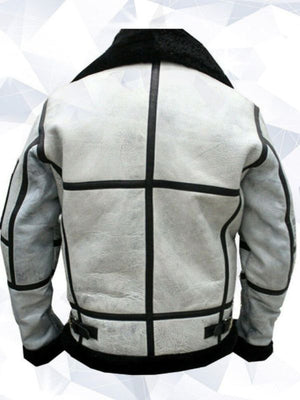 Mens WW RAF B3 Flying Fur Bomber Aviator Black Shearling Sheepskin White Leather Jacket