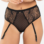 Samanta Nyks Black Sheer Mesh Polka Dot Tanga Garter Panty-1