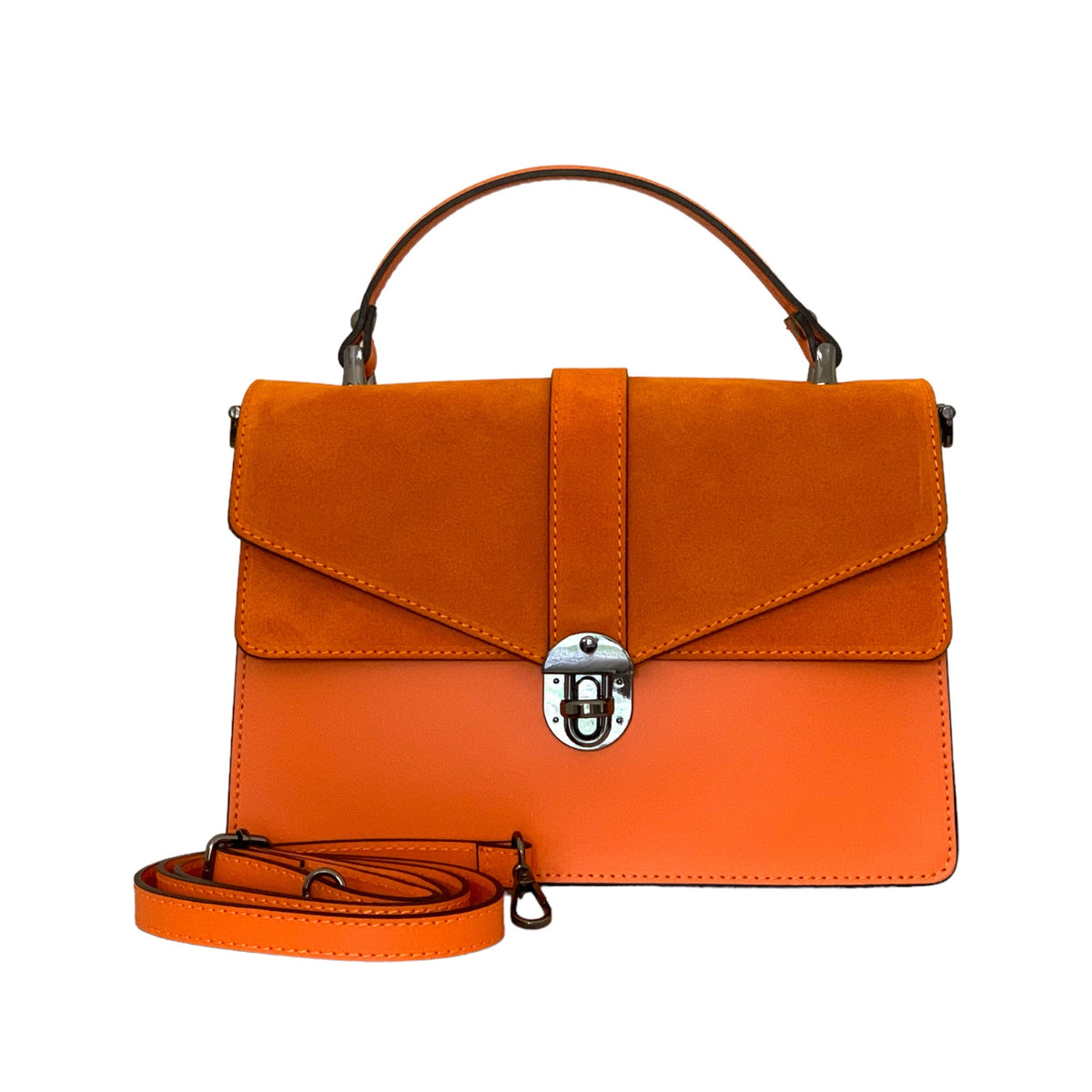 Orange Nancy large handbag by Germán Fuentes with front strap and spacious interior, stylish accessory for everyday use.