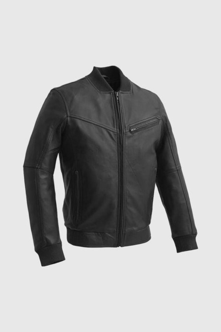 Whet Blu NYC Aviator men's bomber leather jacket in classic black with ribbed cuffs and collar