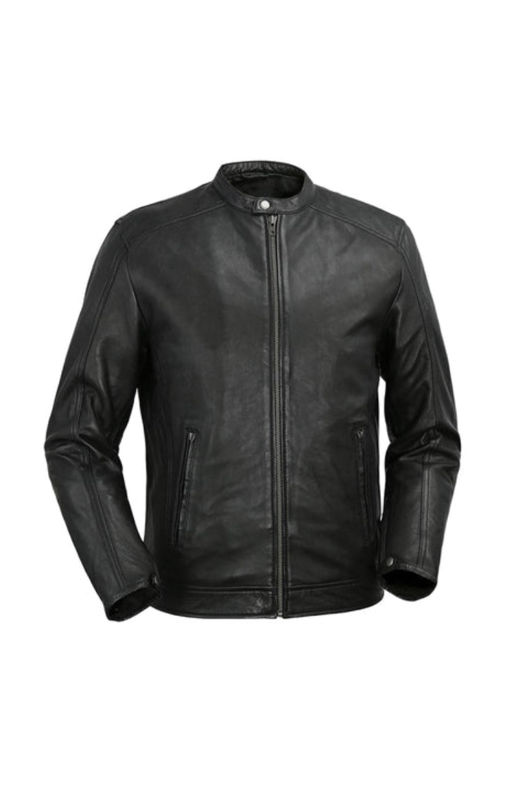 Whet Blu NYC Lucas men's lambskin leather moto jacket in black front view