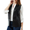 Tawana Black Front Open Leather Vest Jacket for Women - Black