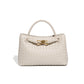 Women's Design Metal Cord Fastener Authentic Leather Weave Portable Shoulder Bags