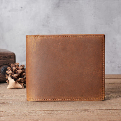 Men's Capacity Retro Crazy Horse Leather Genuine Cattlehide Surface Men's Wallets