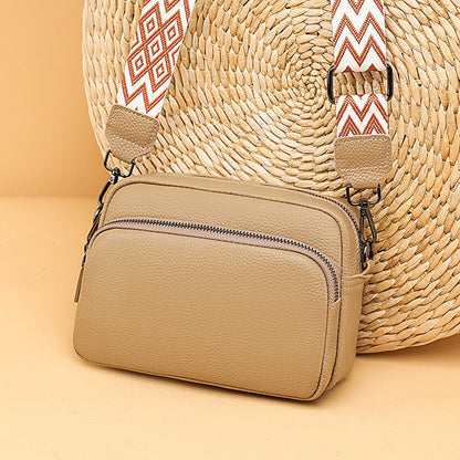 Women's First Layer Cowhide Fashion Simple Litchi Pattern Shoulder Bags
