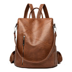 Rirati sheepskin backpack with durable stitching, high-grade leather, and stylish design, showing the front view with adjustable straps.