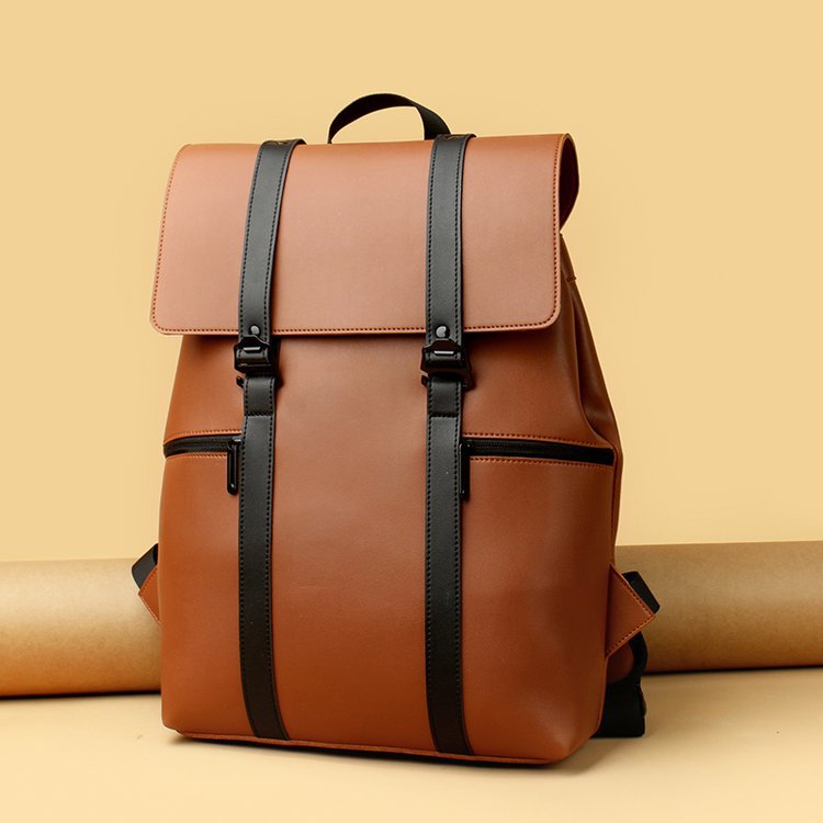 Rirati men's commuter leather waterproof backpack with large capacity and decompression design, ideal for daily travel and work.