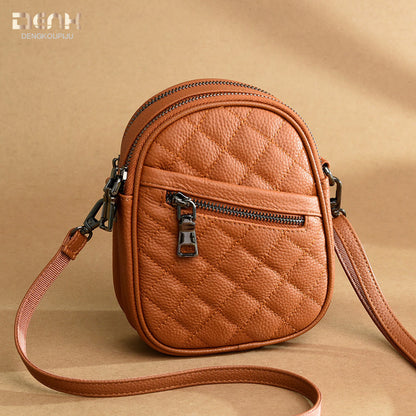 Women's Genuine Leather Fashionable Diamond Embroidery Thread Shoulder Bags