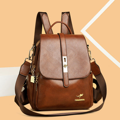 Women's Leather Korean Simple Fashion Large Capacity Backpacks