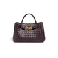 Women's Design Metal Cord Fastener Authentic Leather Weave Portable Shoulder Bags