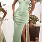 Ladivine OC021 Long Iridescent Fitted Gown Leg Slit Embellished Details