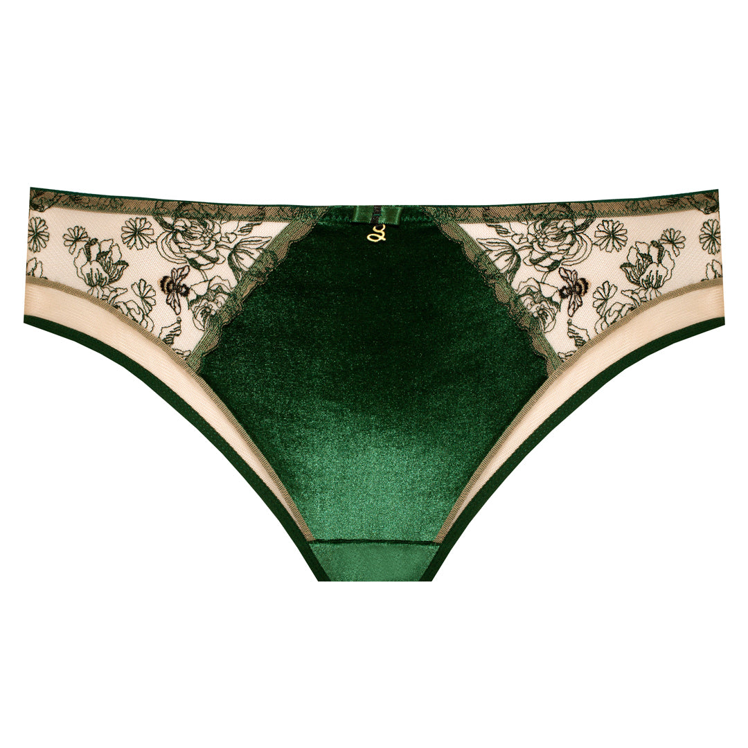 Samanta Ola Malachite Velvet Sheer Embroidered Brief Panty-4