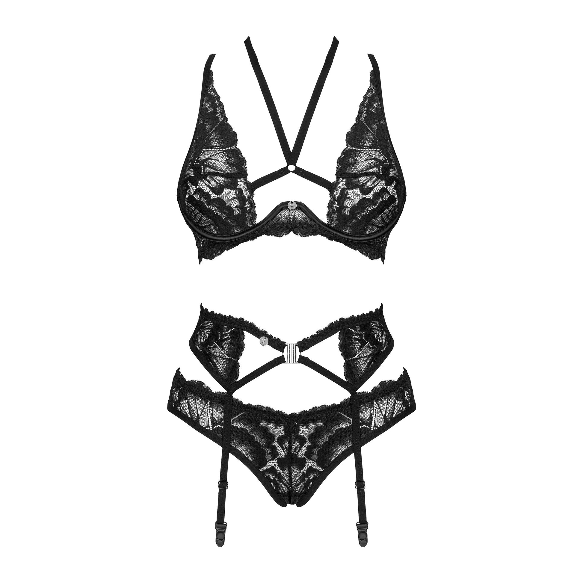 Obsessive Alessya Sheer Mesh Lace 3 Piece Lingerie Set-2