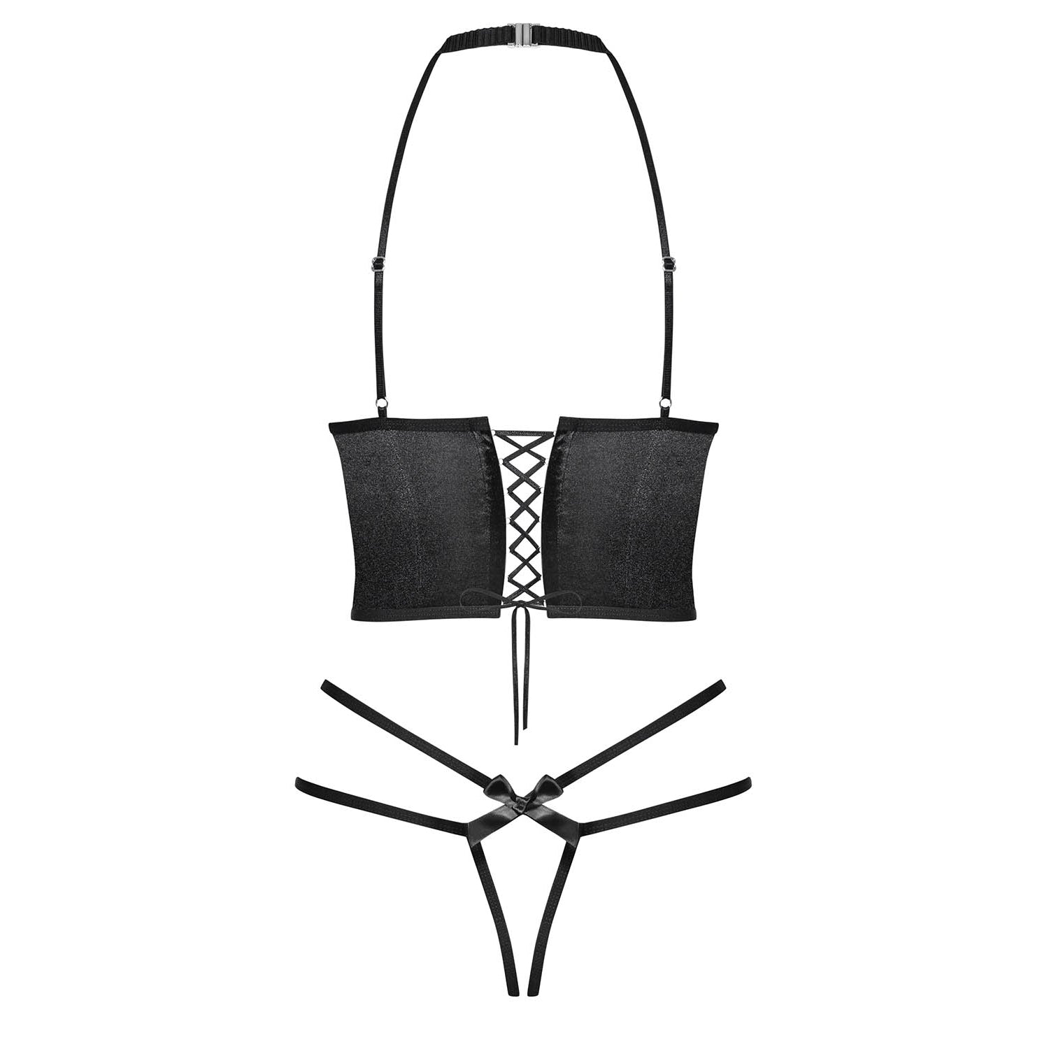 Obsessive Delishya Black Open Cup Corset & String-3