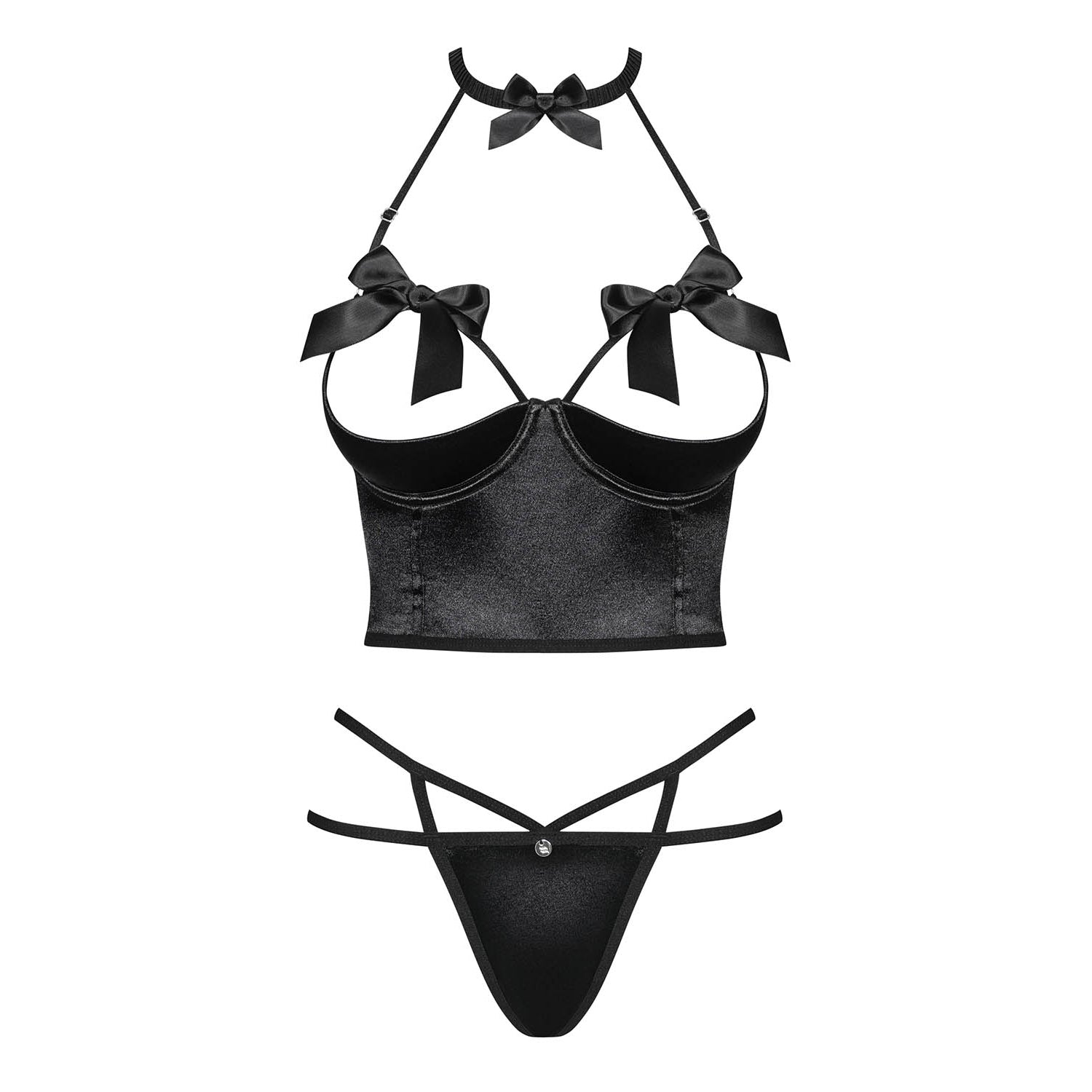 Obsessive Delishya Black Open Cup Corset & String-2