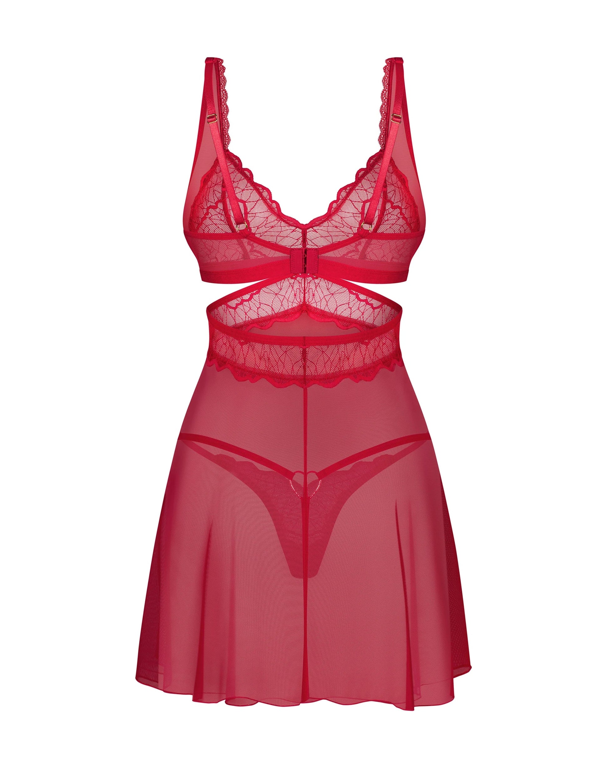 Cupide Desir Red Lace Babydoll & Thong Lingerie Set-3