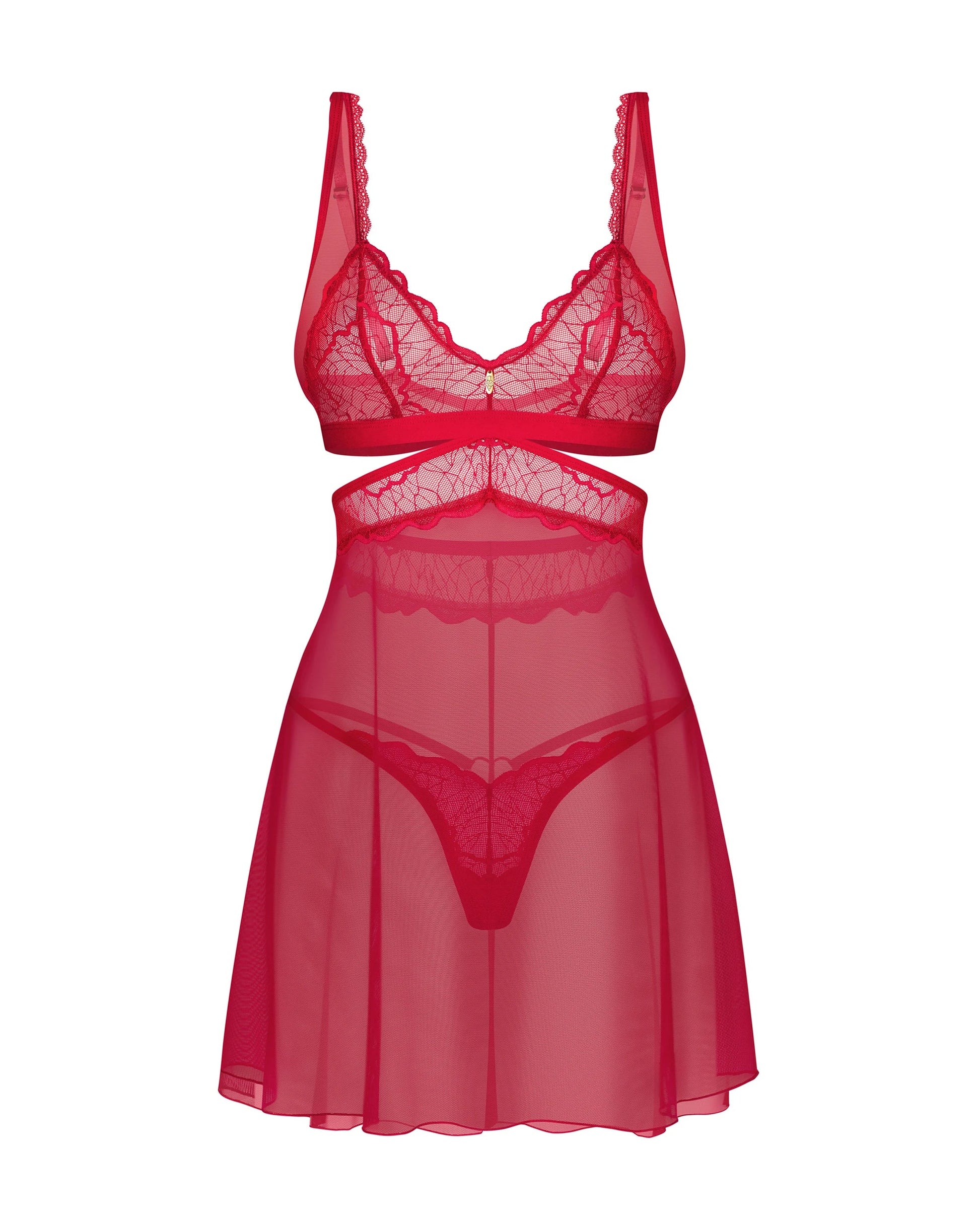 Cupide Desir Red Lace Babydoll & Thong Lingerie Set-4