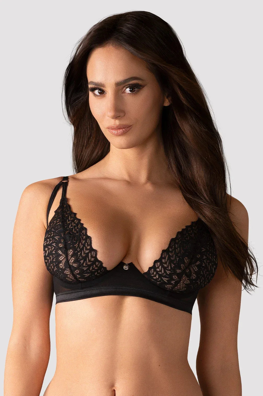 Lavinia Obsessive Donarella sheer lace plunge bra with delicate floral lace, plunging neckline, and adjustable straps.