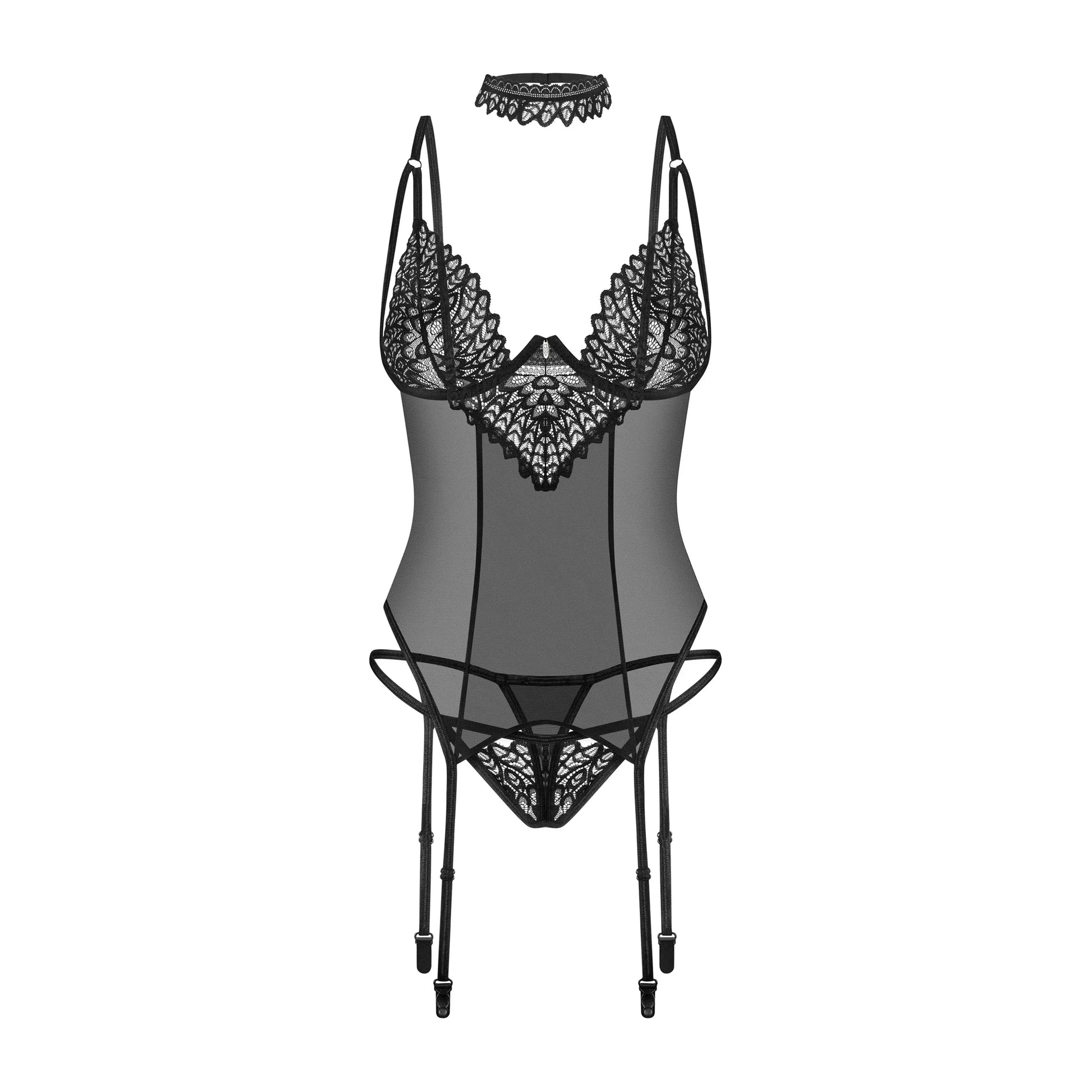 Obsessive Donarella Sheer Mesh Lace Corset & String Panty-4