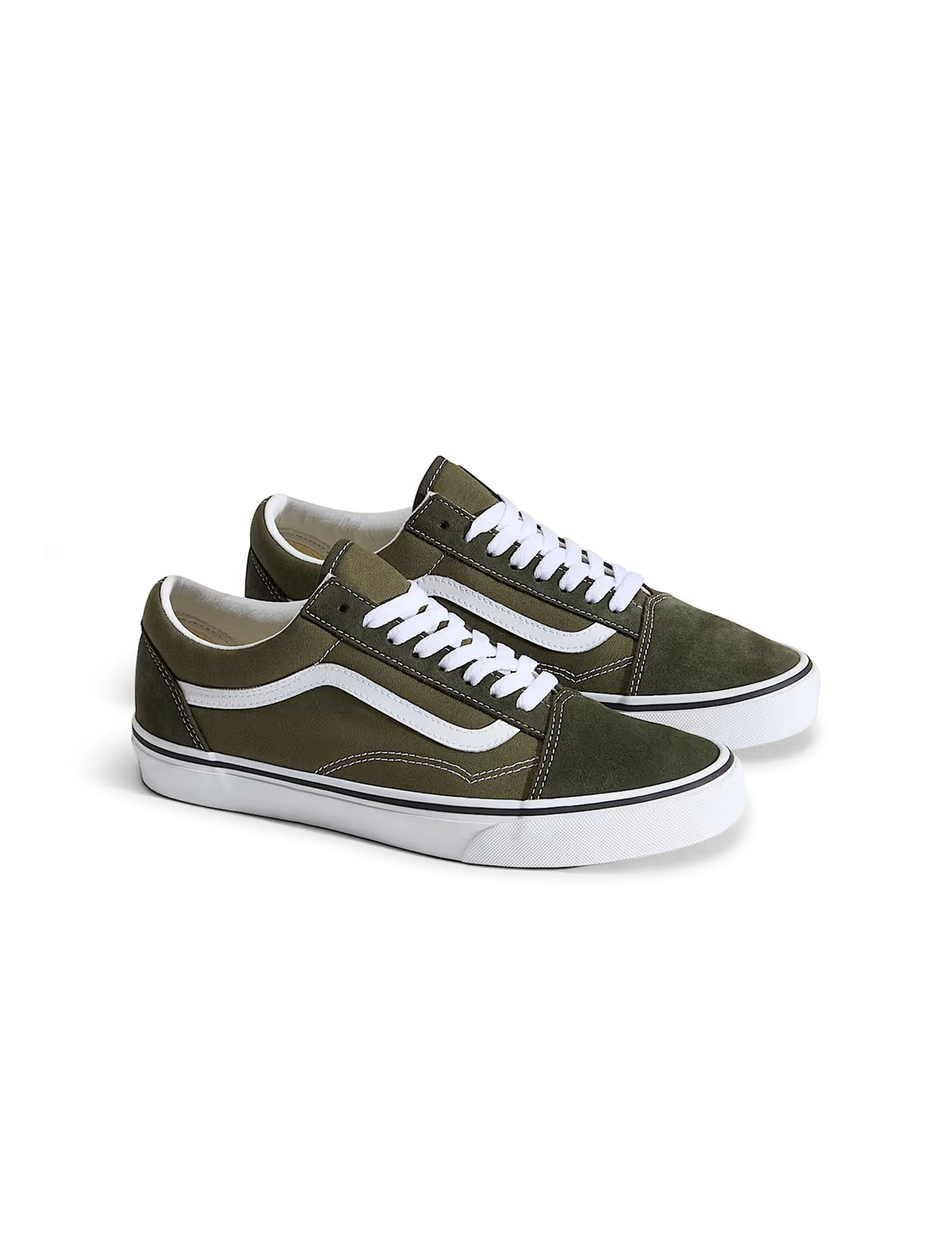 Vans Big Kids Old Skool shoes in obsidian and fern green suede with signature side stripe