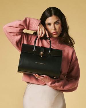 Black Oriana Italian calf leather women's handbag with shoulder strap, stylish and elegant bag by Leather Gloves Online.