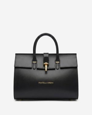 Black Oriana Italian calf leather women's handbag with shoulder strap, stylish and elegant bag by Leather Gloves Online.
