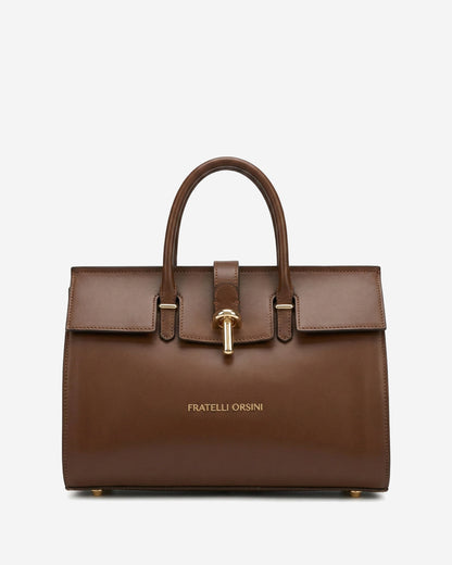 Oriana (brown) - Italian calf leather women's handbag (with shoulder strap)