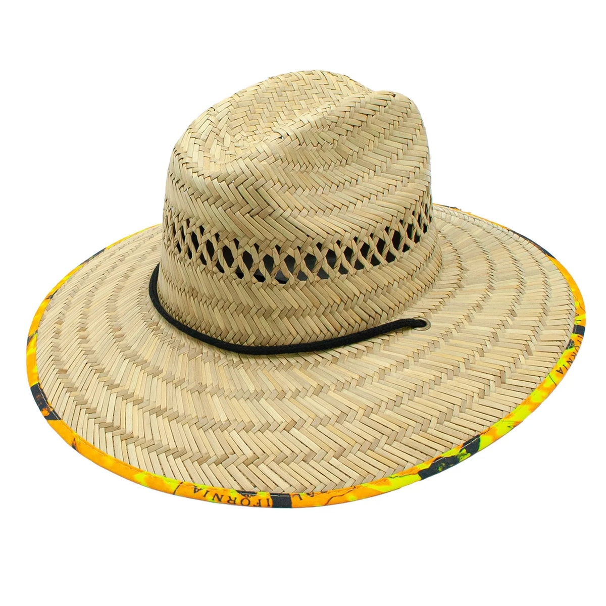 Peter Grimm Oso straw lifeguard hat with wide brim and chin cord, natural woven design