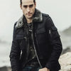 Aurora Mens Black Sheepskin Leather Faux Shearling Jacket - Brown